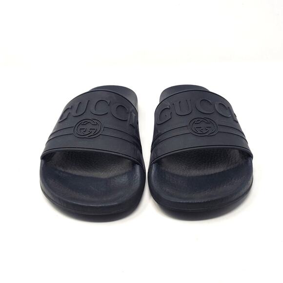 Gucci Logo Slides Rubber Sandals Slip On Black Italy Womens Size 40 US 10 - Picture 4 of 14